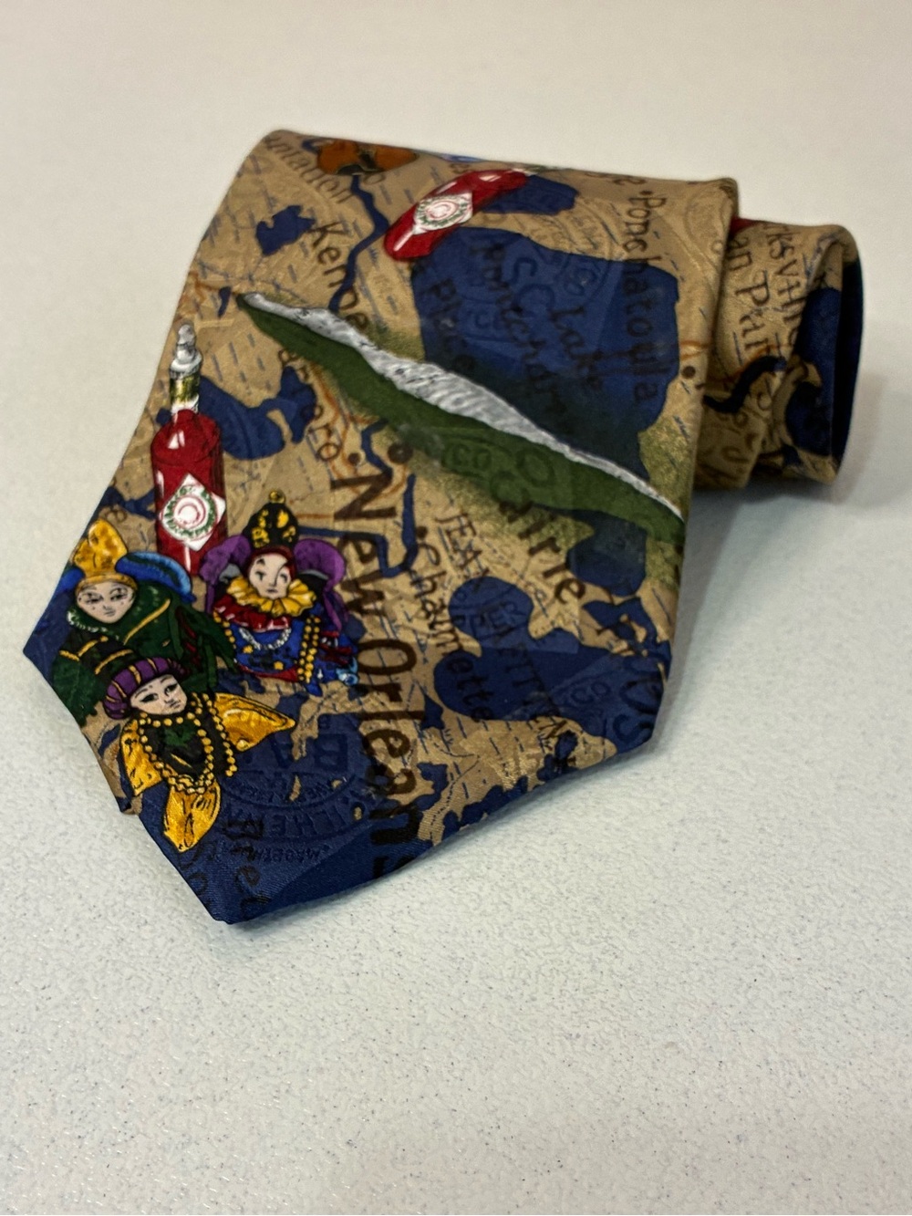 Tabasco Silk Tie Baton Rouge Mardi Gras Music Creole Whimsical